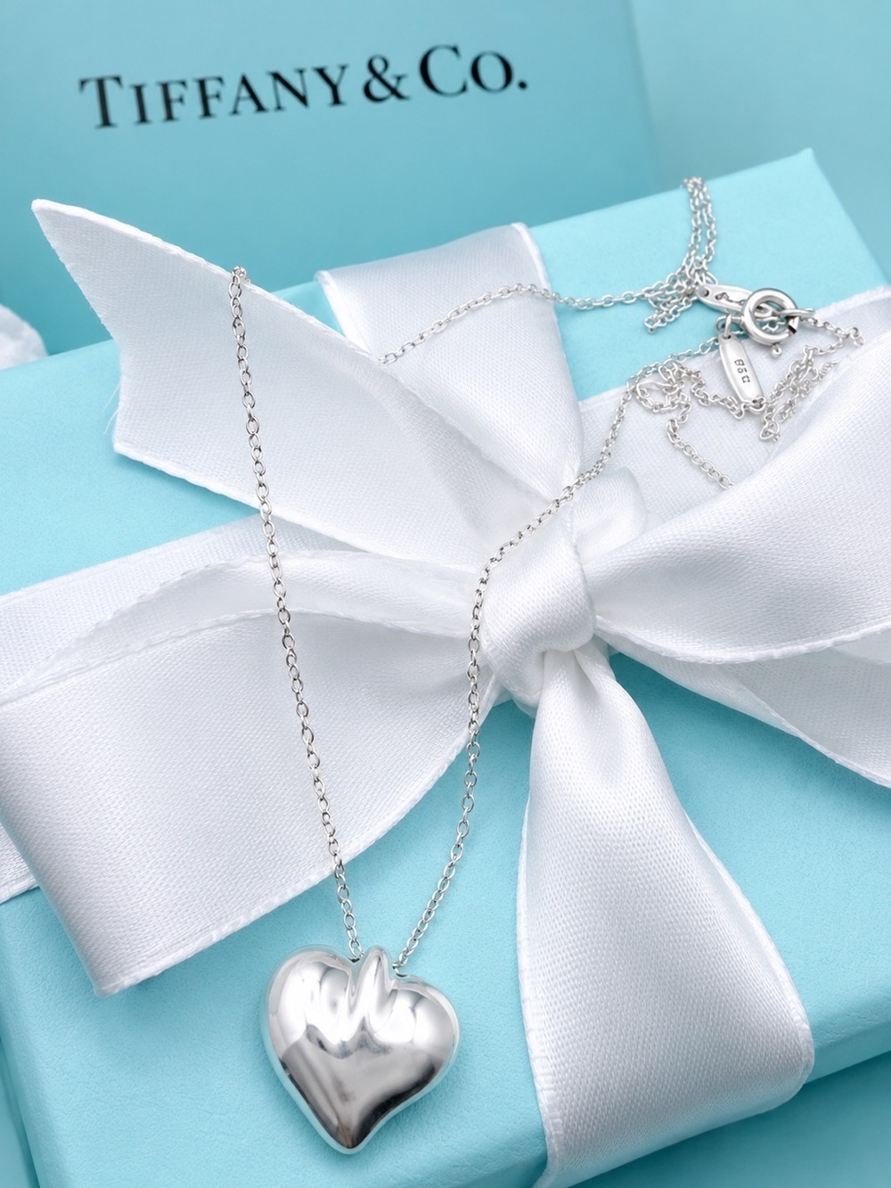Tiffany & Co Silver Full Heart Necklace Elsa Peretti Retired Pendant 16”